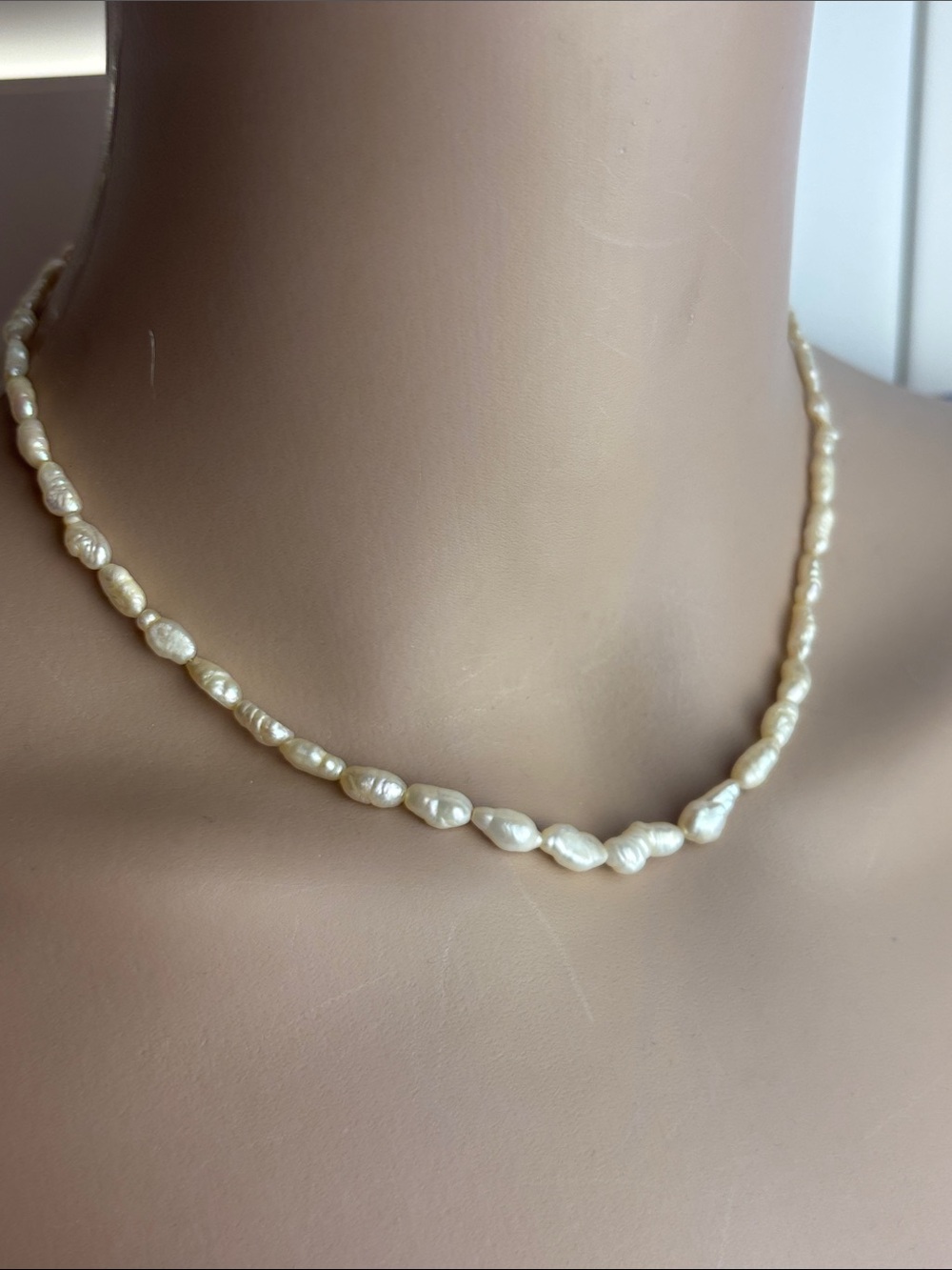 Vintage Freshwater Baroque Pearl Necklace - Cream Pearl Choker 15.5” Length